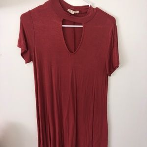 Maroon T-shirt dress with cutouts